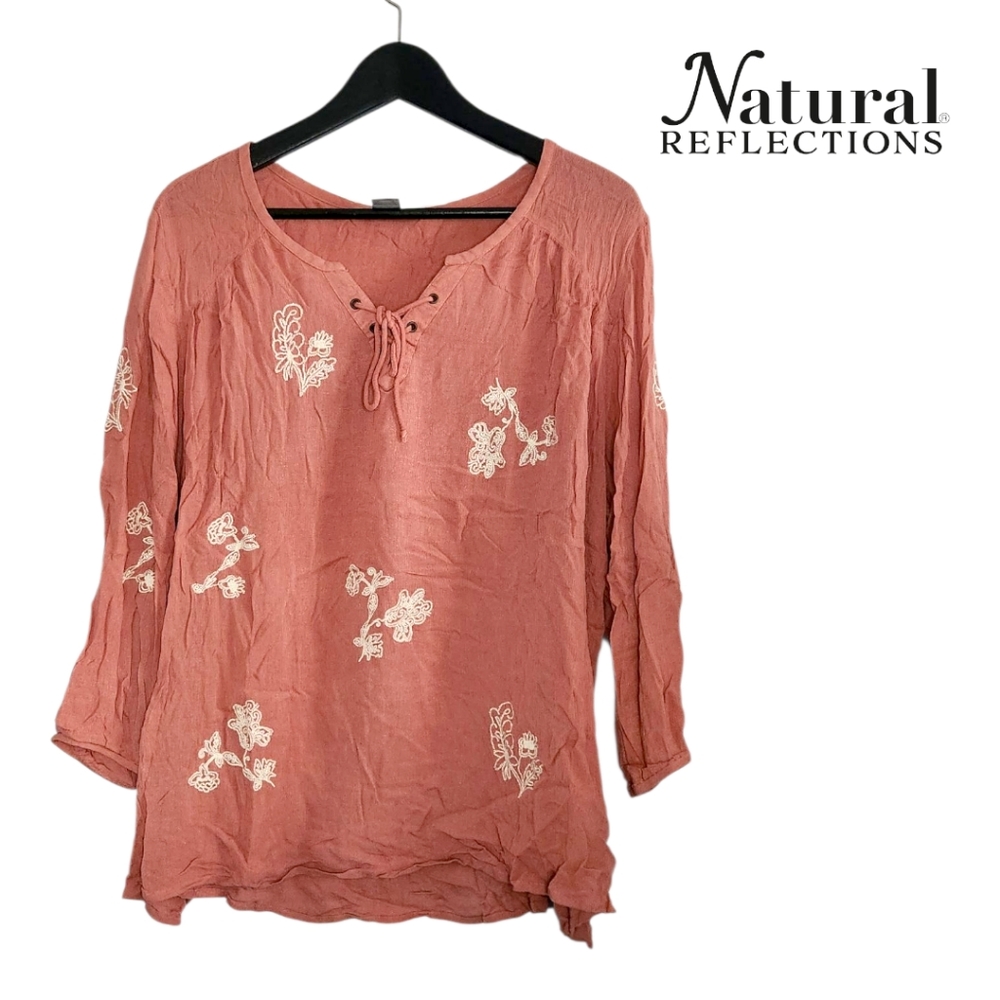 Natural Reflections - Peachy Coral Peasant Top